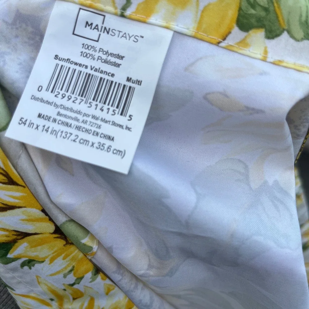 Mainstays Sunflowers Valance Yellow Green Floral Window Treatment 54x14 Multi